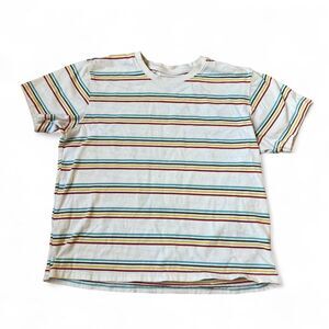 Cotton L.L. Bean White Tee with Rainbow Stripes Men's XS